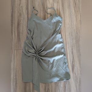River Island Olive Green Twist-Detail Slip Mini Dress